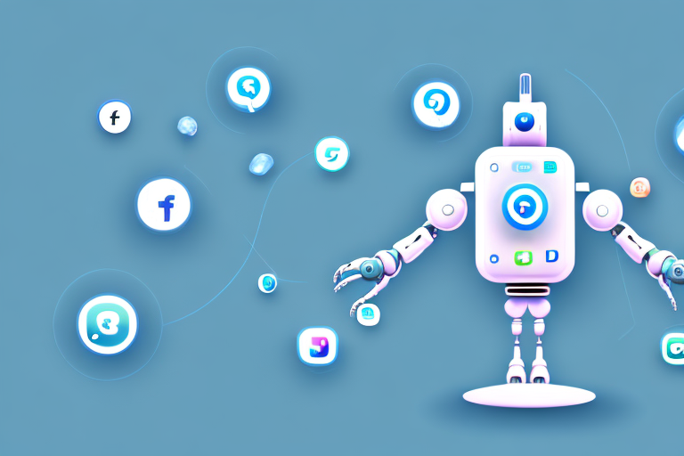 A futuristic ai robot interacting with various social media icons floating around it